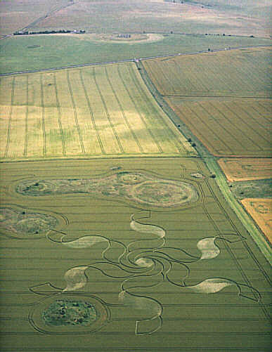 Normanton Down long barrows, Wiltshire crop circle, aerial photo 3