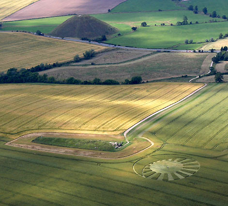 West Kennett Longbarrow, Wiltshire crop circle, aerial photo 2
