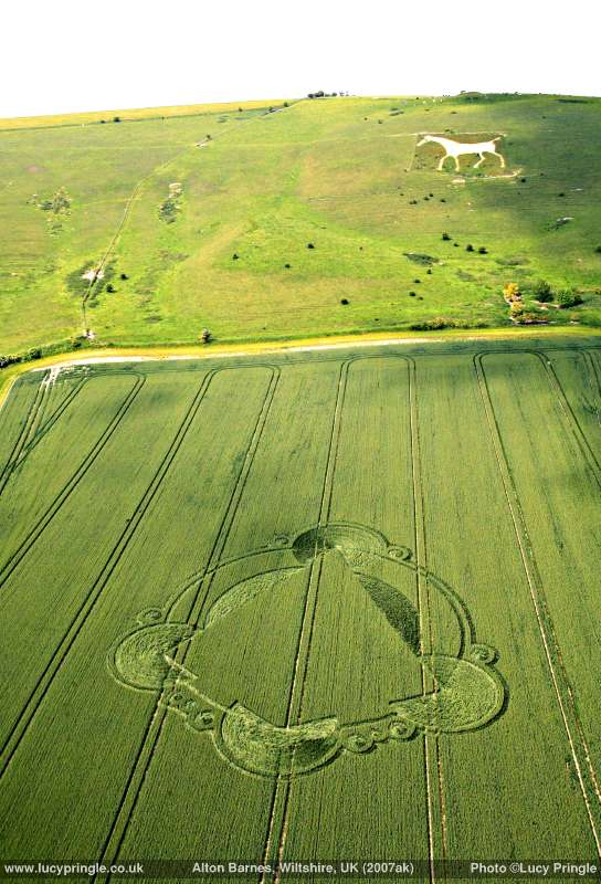 White Horse Milk Hill, Wiltshire crop circle, aerial photo 3