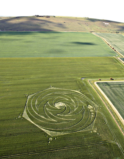 Below Milk Hill, Wiltshire crop circle, aerial photo 7