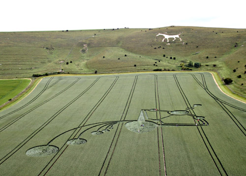 Below Milk Hill (3), Wiltshire crop circle, aerial photo 2