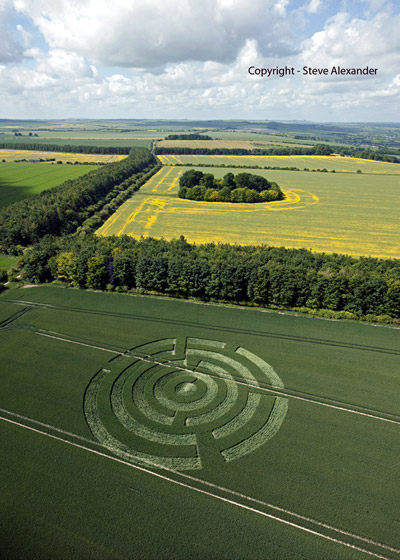 Wayland's Smithy Long Barrow, Oxfordshire crop circle, aerial photo 2