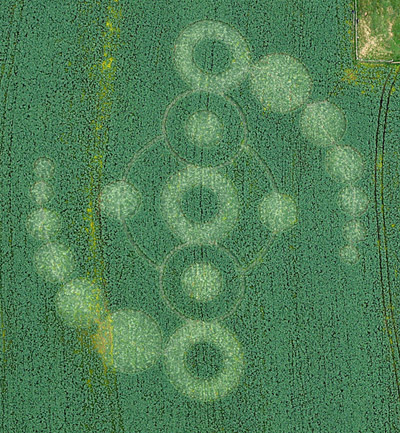 Stoney Littleton Long Barrow, Somerset crop circle, aerial photo 4