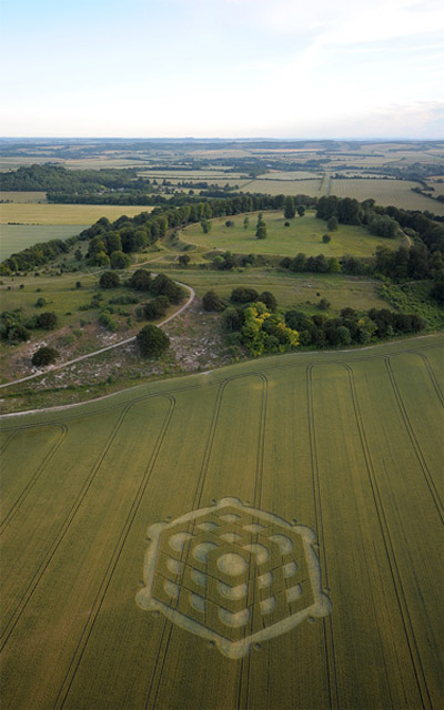 Danebury Hill, Hampshire crop circle, aerial photo 6