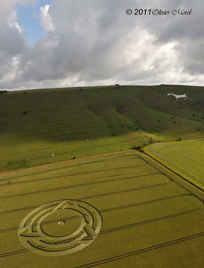 Milk Hill, Wiltshire crop circle, aerial photo 6