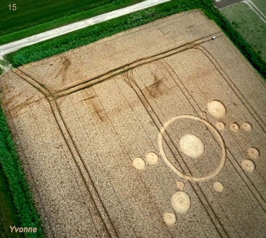 Gold Flower Dike Road, Netherlands crop circle, aerial photo 15