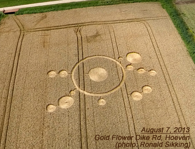 Gold Flower Dike Road, Netherlands crop circle, aerial photo 2
