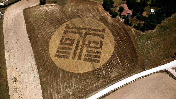 Crop patterns at Montes Bandera, Bilbao, Spain crop circle, aerial photo 3